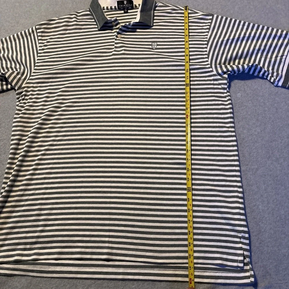 TWINHILL Golf Company Men's XL Gray White Striped Polo‎ Very Good Cond.